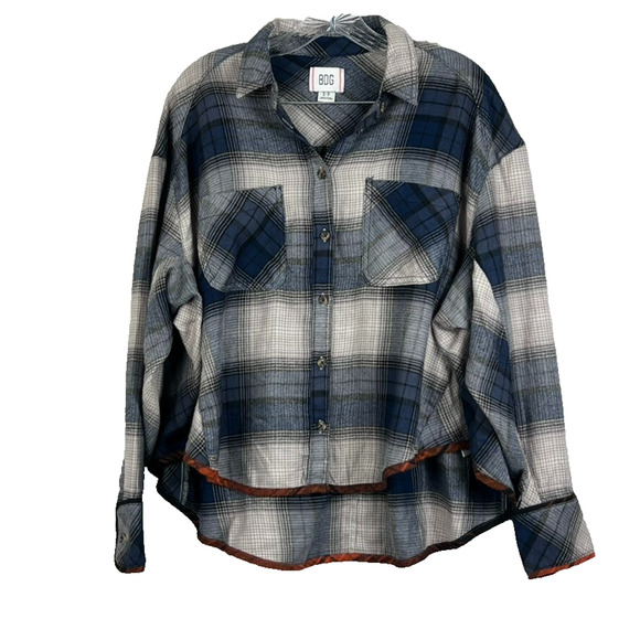 BDG Urban Outfitters Shirt Women's Size Small Blue Grey Plaid Flannel Slouchy - Picture 1 of 9